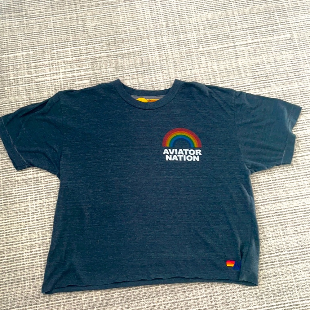 COPY - CHARCOAL AVIATOR NATION RAINBOW BOYFRIEND TEE// L
